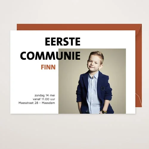 Stoere uitnodiging Eerste Communie met foto
