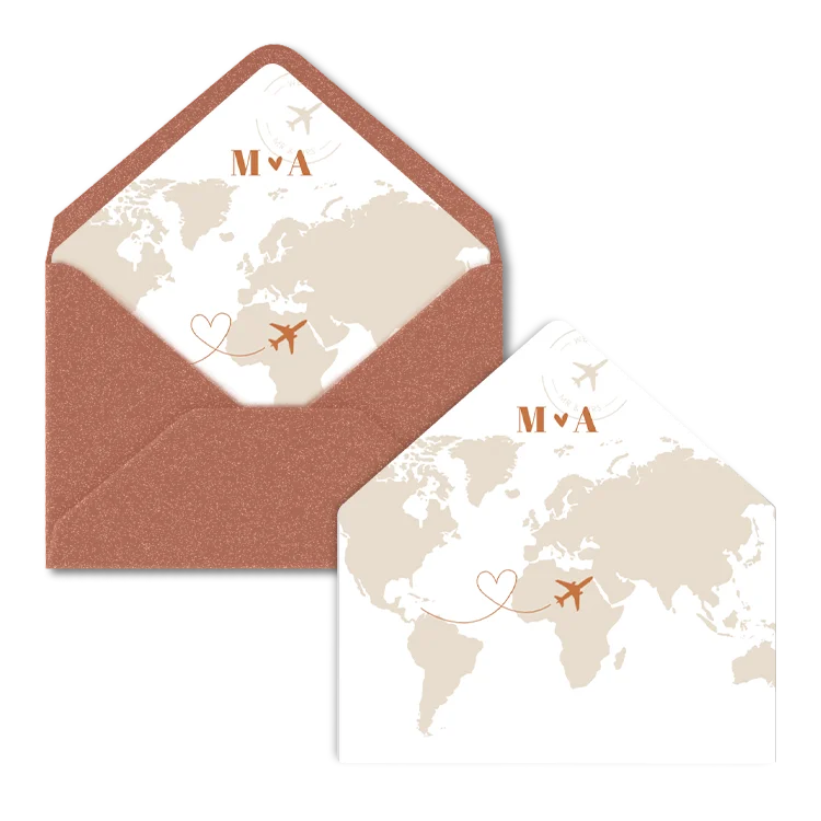 Inlay wereldkaart koper